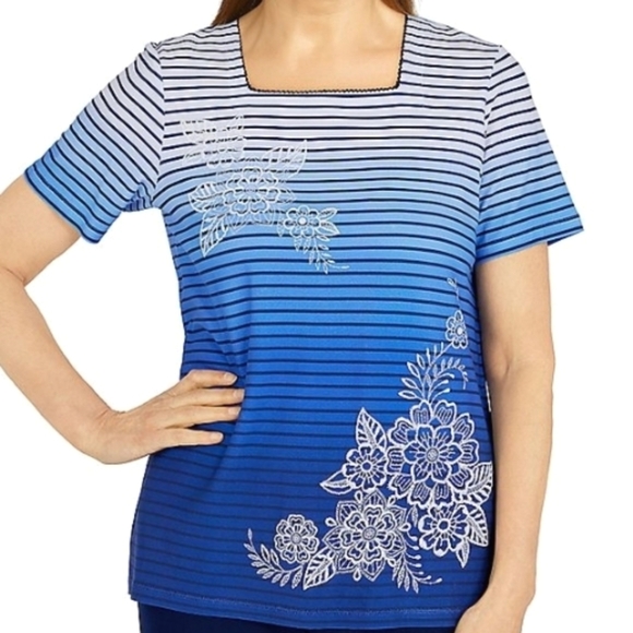 Alfred Dunner Tops - Alfred dunner happy hour ombre stripe floral shirt new
